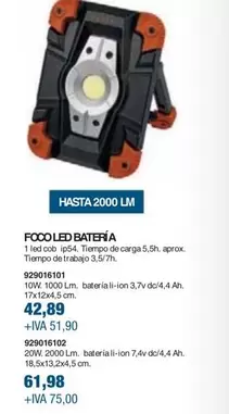 Oferta de Foco Led Bateria por 42,89€ en Coinfer