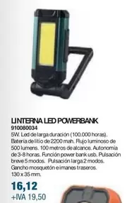 Oferta de Linterna Led Powerbank por 16,12€ en Coinfer