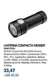 Oferta de Wesser - Linterna Compacta  por 33,47€ en Coinfer