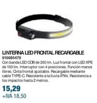 Oferta de Linterna Led Frontal Recargable por 15,29€ en Coinfer