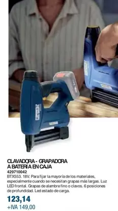 Oferta de Clavadora-Grapadora A Bateria En Caja por 123,14€ en Coinfer