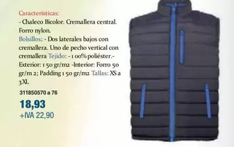 Oferta de Chaleco Bicolor por 18,93€ en Coinfer