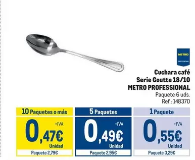 Oferta de Metro Professional - Cuchara Cafe Serie Goutte 18/10 por 0,55€ en Makro