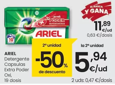 Oferta de Ariel - Detergente Capsulas Extra Poder Oxi por 11,89€ en Eroski