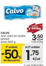 Oferta de Calvo - Atún Claro En Aceite Girasol por 3,5€ en Eroski