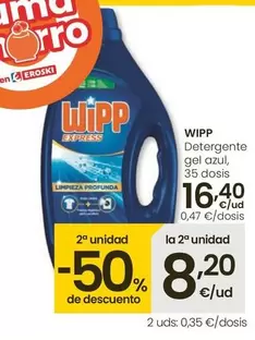 Oferta de Wipp - Detergente Gel Azul por 16,4€ en Eroski