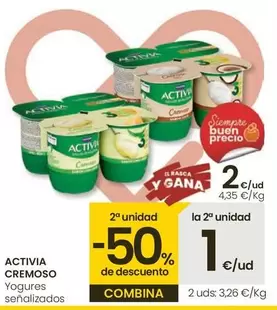 Oferta de Activia Cremoso - Yogures Senalizados por 2€ en Eroski