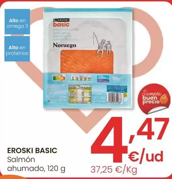 Oferta de Eroski Basic - Salmon Ahumado por 4,47€ en Eroski