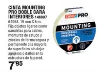 Oferta de Tesa - Cinta Mountig Pro Doble Cara Interiores por 7,95€ en Ferrcash