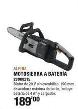 Oferta de Alpina - Motosierra A Bateria  por 189€ en Ferrcash