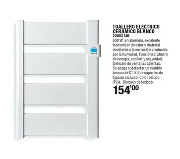 Oferta de Toallero Electrico Ceramico Blanco por 154€ en Ferrcash