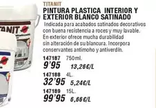 Oferta de Titanit - Pintura Plastica Interior Y Exterior Blanco Satinado en Ferrcash