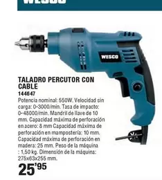 Oferta de Wesco - Taladro Percutor Con Cable por 25,95€ en Ferrcash