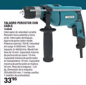 Oferta de Wesco - Taladro Percutor Con Cable por 33,95€ en Ferrcash