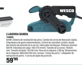 Oferta de Wesco - Lijadora Banda por 59,95€ en Ferrcash