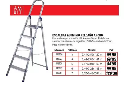 Oferta de Escalera Aluminio Peldano Ancho en Ferrcash