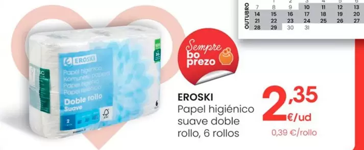 Oferta de Eroski - Papel Higiénico Suave Doble Rollo por 2,35€ en Eroski