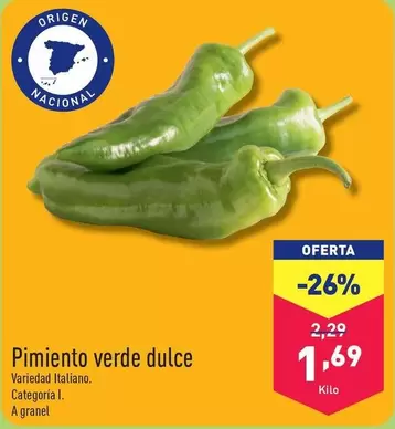 Oferta de Pimiento Verde Dulce por 1,69€ en ALDI