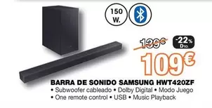 Oferta de Samsung - Barra De Sonido HWT420ZF por 109€ en Expert