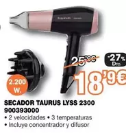 Oferta de Taurus - Secador Lyss 2300 900393000 por 18,9€ en Expert