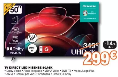 Oferta de Hisense - Tv Direct Led 50A6K por 299€ en Expert