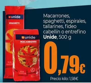 Oferta de Unide - Macarrones por 0,79€ en Unide Supermercados