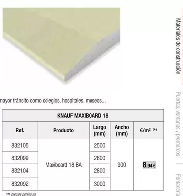 Oferta de Knauf Maxiboard 18 por 8,94€ en Grup Gamma