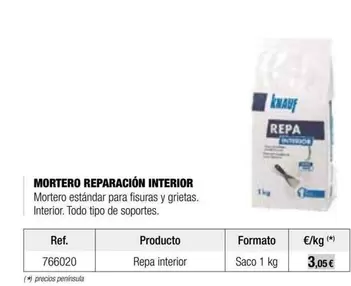 Oferta de Knauf - Mortero Reparacion Interior por 3,05€ en Grup Gamma