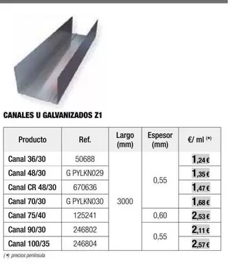 Oferta de Canales U Galvanizados Z1 por 1,24€ en Grup Gamma