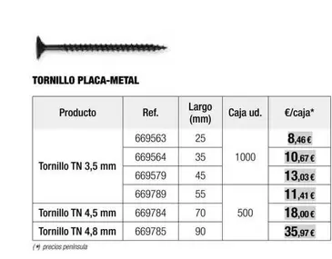 Oferta de Tornillo Placa Metal por 8,46€ en Grup Gamma