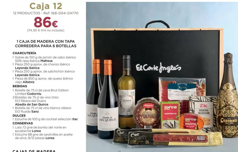 Oferta de Codorniu - Caja De Madera Con Tapa por 86€ en El Corte Inglés