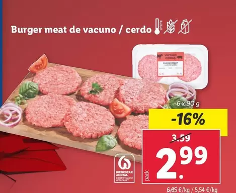 Oferta de Burger Meat De Vacuno / Cerdo por 2,99€ en Lidl