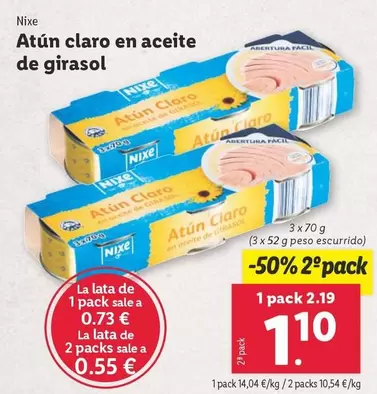 Oferta de Nixe - Atun claro en aceite de girasol por 1,1€ en Lidl