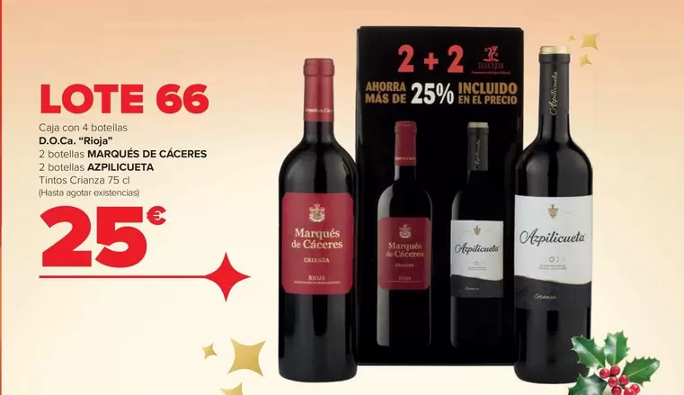 Oferta de Lote 66 - Caja Con 4 Botellas D.O.Ca. "Rioja" por 25€ en Carrefour