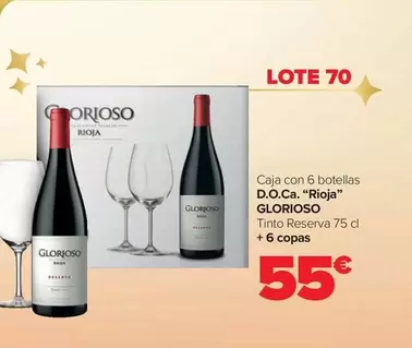 Oferta de Lote 70 Glorioso - Caja Con 6 Botellas D.O.Ca. "Rioja" por 55€ en Carrefour