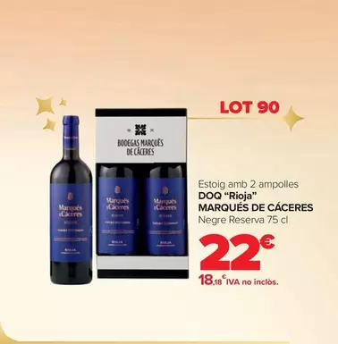 Oferta de Marqués De Cáceres - Lote 90 Estuche Con 2 Botellas D.O.Ca. "Rioja" por 22€ en Carrefour