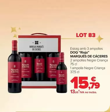 Oferta de Marqués De Cáceres - Lote 83 Estuche Con 3 Botellas D.O.Ca. "Rioja" por 15,79€ en Carrefour