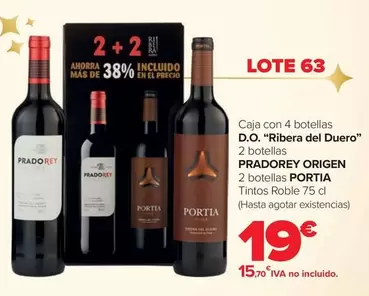 Oferta de Lote 63 - Caja Con 4 Botellas D.O. "Ribera Del Duero" por 19€ en Carrefour