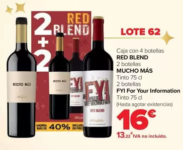 Oferta de Lote 62 - Caja Con 4 Botellas Red Blend por 16€ en Carrefour