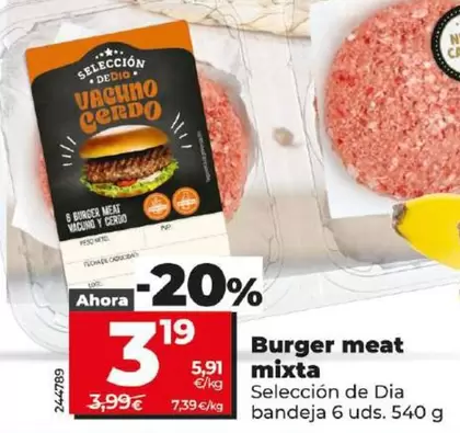 Oferta de Seleccion De Dia - Burger Meat Mixta por 3,19€ en Dia