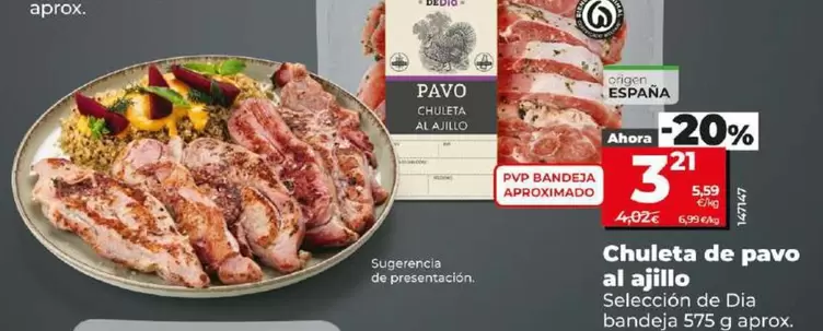 Oferta de Seleccion De Dia - Chuleta De Pavo Al Ajillo por 3,21€ en Dia