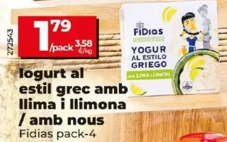 Oferta de Fidias - Iogurt Al Estilo Grec Amb Llima I Llimona/Amb Nous por 1,79€ en Dia