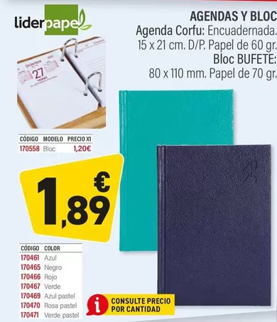 Oferta de Liderpapel - Agendas Y Bloc por 1,89€ en Carlin