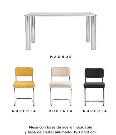 Oferta de Magnus - Mesa Con Base De Acero Inoxidable Y Tapa De Cristal Ahumado en El Corte Inglés