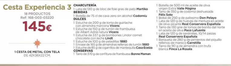 Oferta de Martiko - Cesta Experiencia 3 Charcutería por 145€ en El Corte Inglés