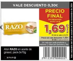 Oferta de Razo - Atún En Aceite De Girasol por 1,69€ en SPAR