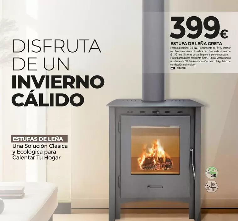 Oferta de Estufa De Leña Greta por 399€ en BigMat