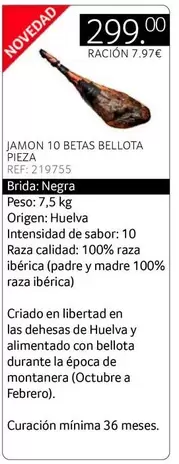 Oferta de Bellota - Jamon 10 Betas por 299€ en Gros Mercat