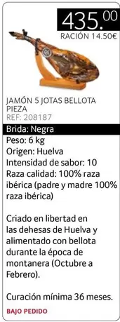 Oferta de Bellota - Jamón 5 Jotas por 435€ en Gros Mercat