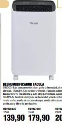 Oferta de Facula - Deshumidificador por 139,9€ en Coinfer